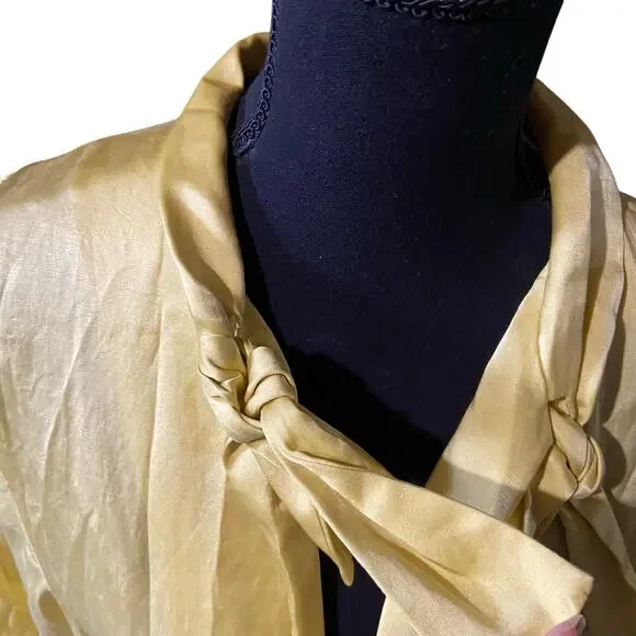 Babette Vintage Yellow Longsleeve Blouse Top with Tie Front Collar, Sz M - Picture 5 of 14